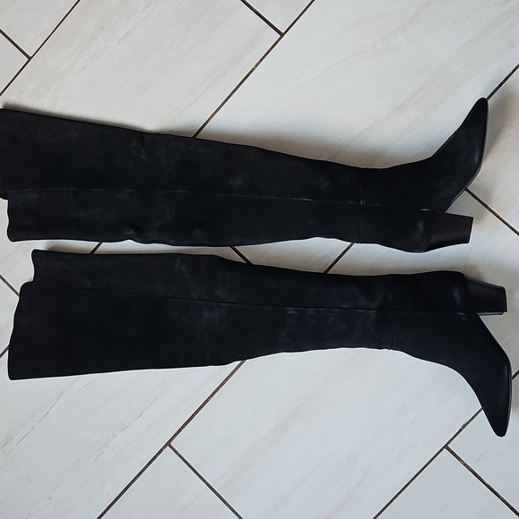 NWT $1695 Saint Laurent Kim 60 Black Suede Leather OTK Boots [Size 35.5] 🖤 - Picture 10 of 15